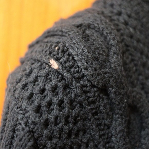 DKNY Jeans Black Cable Knit Sweater Textured Waffle Rib Swirl Band Collar Large - Picture 4 of 13